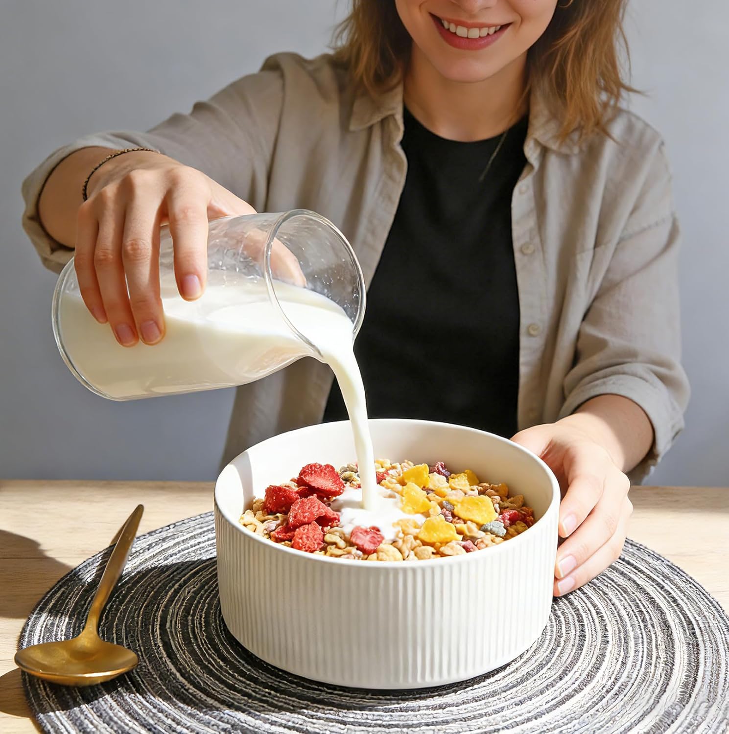 Jeffbaubl Cereal Bowls Set of 6, 6.1 Inch Ceramic Soup Bowls, Deep Bowl Set for Kitchen, Microwave and Dishwasher Safe, Stackable Bowl for Cereal, Soup, Salad, Dessert(Multicolor)