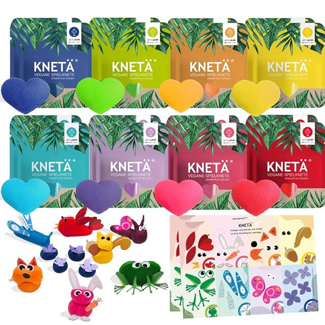 KNETÄ Masa de modelar a partir de 1 año I Set de fiesta I 16x masa de modelar vegana para niños incl. 2X…