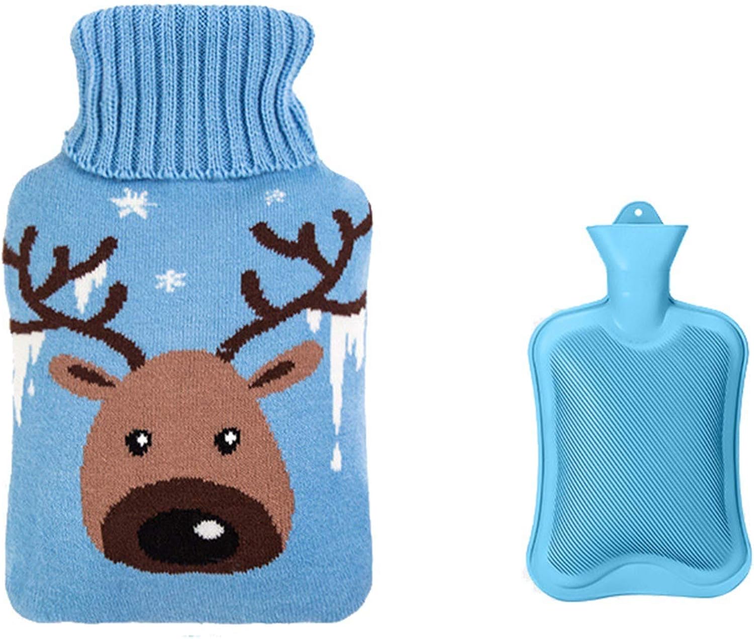 Hot Water Bottle Warmer Set 800 ML,Christmas Printed Reusable Hand Foot Warmer with Knitted