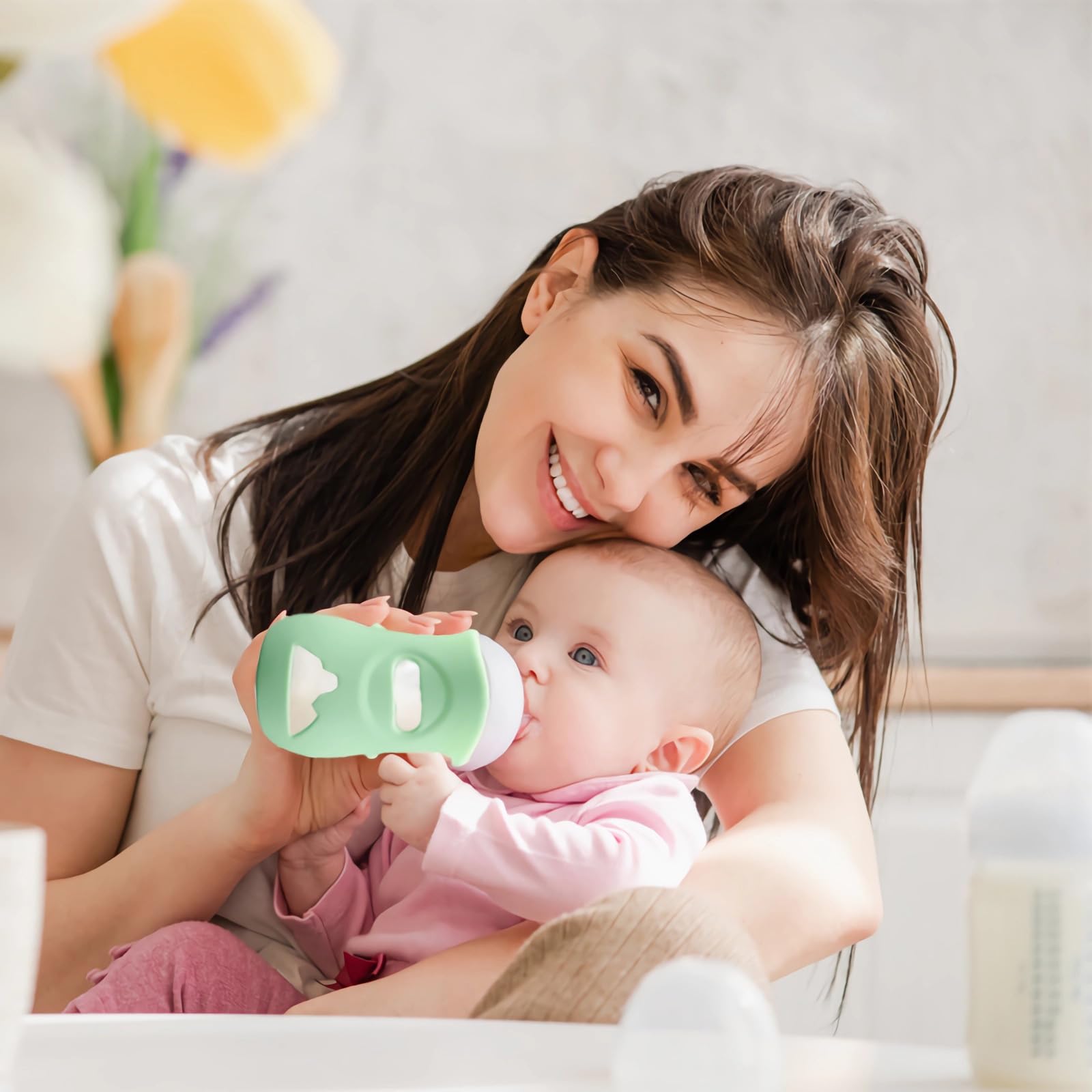 Confezione da 3 custodie in silicone per biberon Natural, in vetro, per biberon, infrangibili, compatibili in vetro da 240 ml