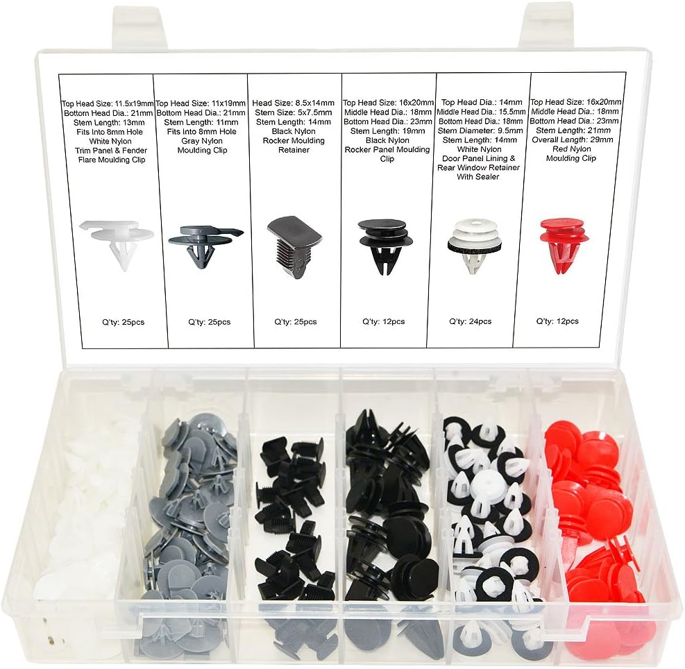 Swordfish 60670 124pc Auto Body Interior and Exterior Retainer Fastener Clip Assortment for Mini Cooper
