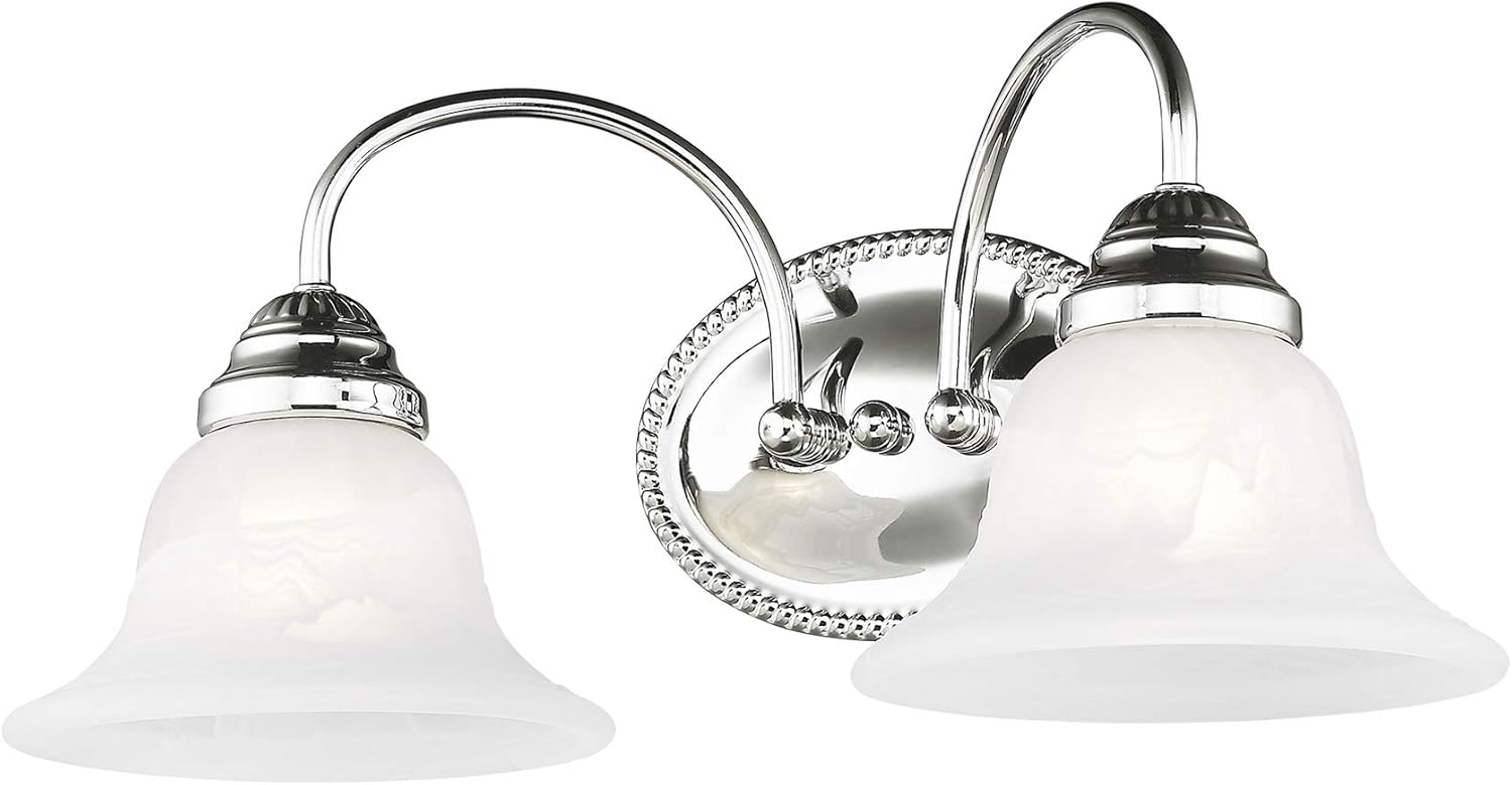 Livex Lighting 1532-05 Edgemont 2 Light Wall Sconce Chrome with White Alabaster Glass, 17 x 8.75 x 8
