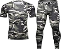 Men's Workout Compression Short Sleeve Shirt and Pants Sets Sports Tops Tight Fit Base Layer Quick Dry Fitness Suit