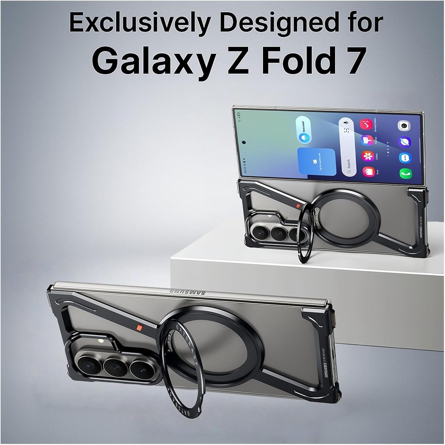 Case for Samsung Galaxy Z Fold 7, Frameless Aluminum Z-Design with 360° Rotatable Stand, Shockproof Corners, Compatible with MagSafe, Slim Minimalist Protective Cover(Blue)