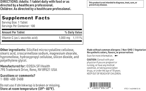 Miniatura 5 de Klaire Labs SFI Health Vitamina C - 1000 miligramos de ácido L-ascórbico en tabletas recubiertas para proteger de la oxidación (100 tabletas)