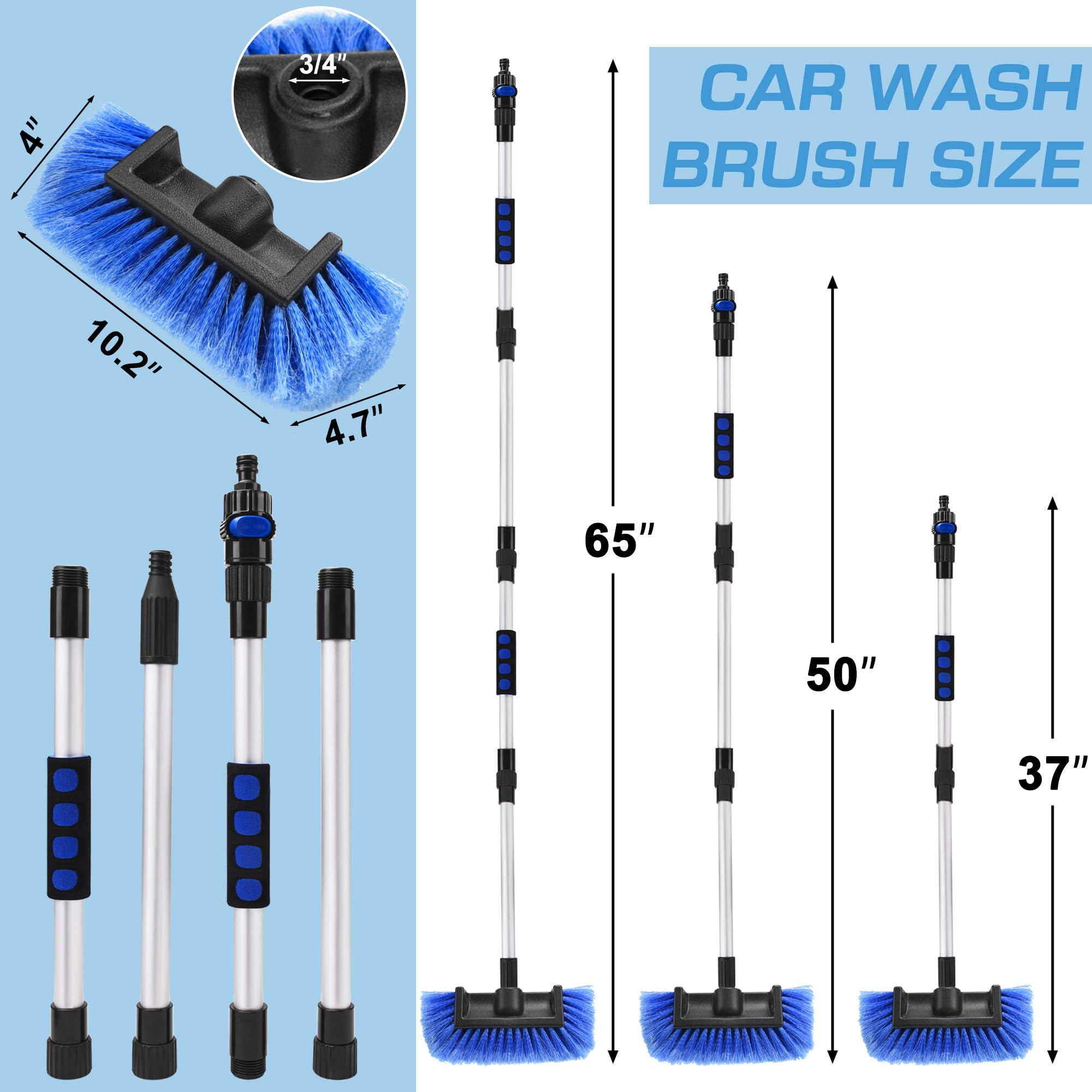 Lezcufer Brosse de Lavage de Voiture de 165,1 cm avec Long Manche, Balai de Lavage de Voiture, Brosse de Lavage de Voiture à Poils Doux avec poignée Extensible et raccord de Tuyau pour Voiture, VUS
