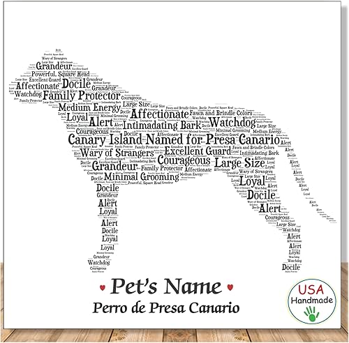 PetArt.us Perro de Presa Canario - Impresión artística personalizada - Nombre de mascota personalizado, regalo para los amantes de los perros o