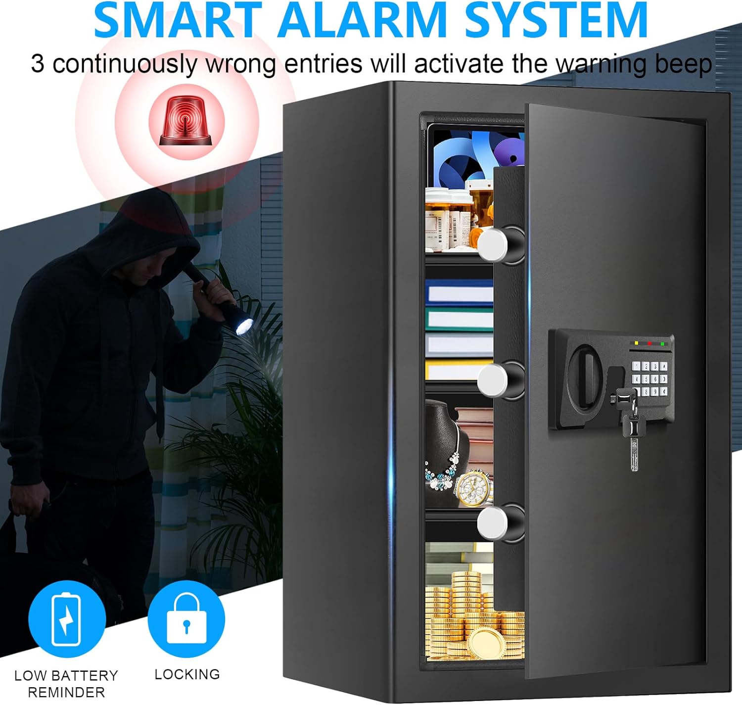 5.1 Cuft Large Home Safe, Waterproof Fireproof Safe Box for Money with Combination Lock and Spare Keys, Fire Proof Security Safe for Home Use, Fire Water Proof Safe for Documents Firearm Medicine