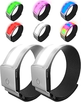 Topward LED Armband 2 Pack, Light up Reflective Arm Bands Glow Bracelets, Running Lights for Runners Dog Walking - 5 Colors 11 Light Modes - Adjustable Velcro - Rechargeable