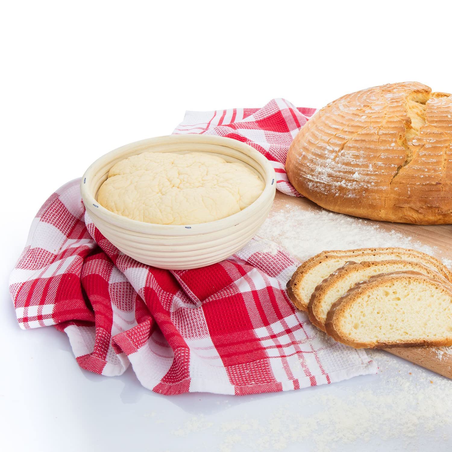 Westmark 3207227B Lot de 2 paniers de fermentation ronds + housse en osier et coton Beige clair/beige, Rond