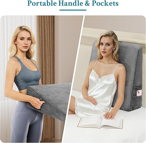 Miniatura 7 de Almohada de cuña para dormir, almohada de cuña de cama de 7.5 pulgadas para después de la cirugía, almohada triangular para acidez estomacal,