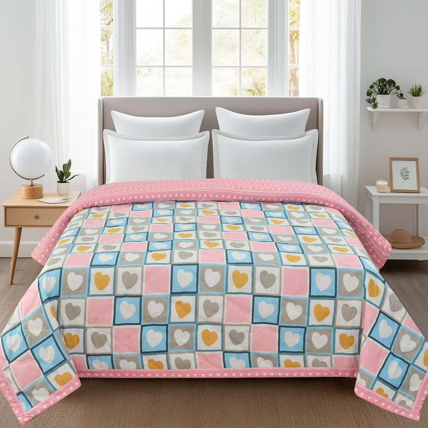 Harbell Home Ultrasonic Soft Reversible Quilted AC Comforter/Quilt for King Size Double Bed, 95x95 Inch, Luxury Breathable Cozy Bedspread, Double/King Size Bed Cover (Rose Pink)-image-37