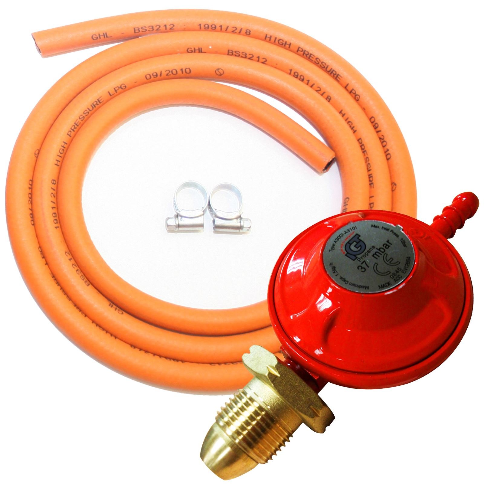 Complete BBQ Cooker Kit Propane Regulator Gas Hose Clips Heater Stove