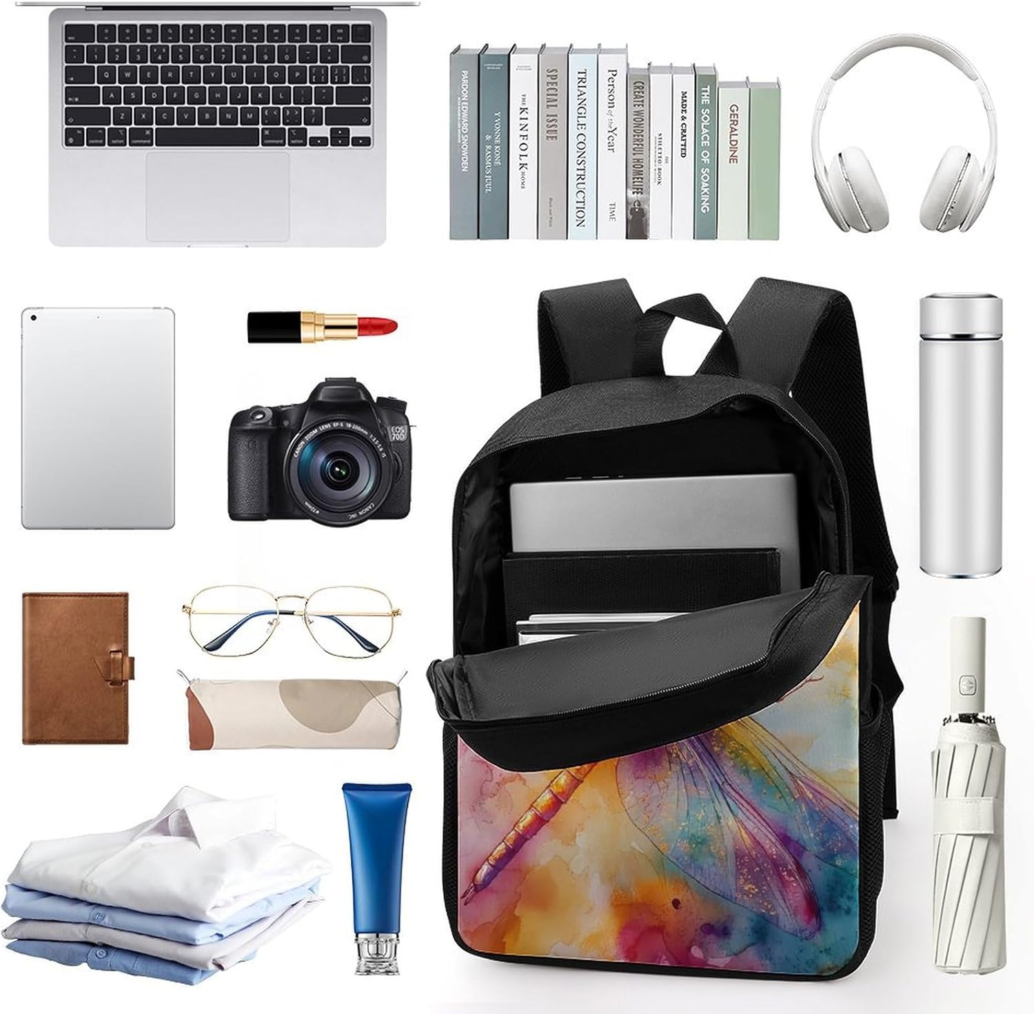 Radiant Dragonfly Laptop Backpack for Men Women 17 Inch Shoulder Bag Travel Daypack