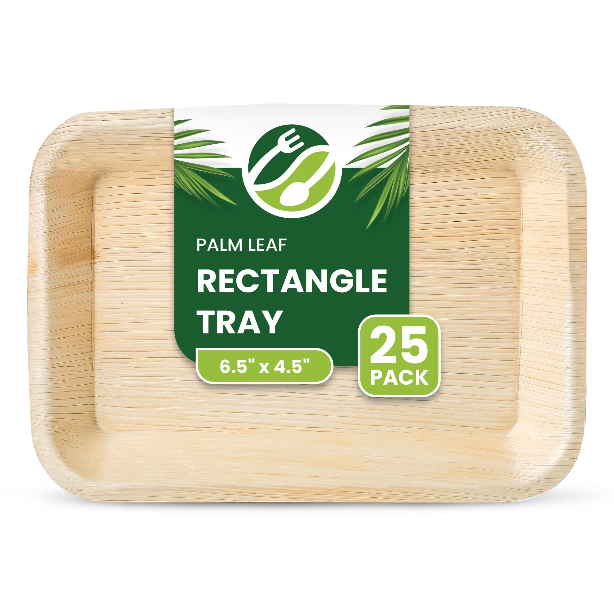 ECO Leaf 25 Disposable Palm Leaf Serving Platters, Small Rectangle 6.5" x 4.5" (16cm x 10cm), Trays for Cafes, Restaurants, Catering, Like Wooden Plates | Sturdy Eco-Friendly Hot Food Party Trays
