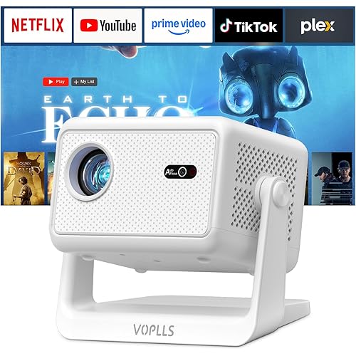 【Officially-Licensed APP & 1800 ANSI】Smart Mini Projector with WiFi and Bluetooth 4K Support, VOPLLS Auto Focus/ Keystone Outdoor Portable Movie Phone Video Proyector for Bedroom/Home/Wall/Ceilling