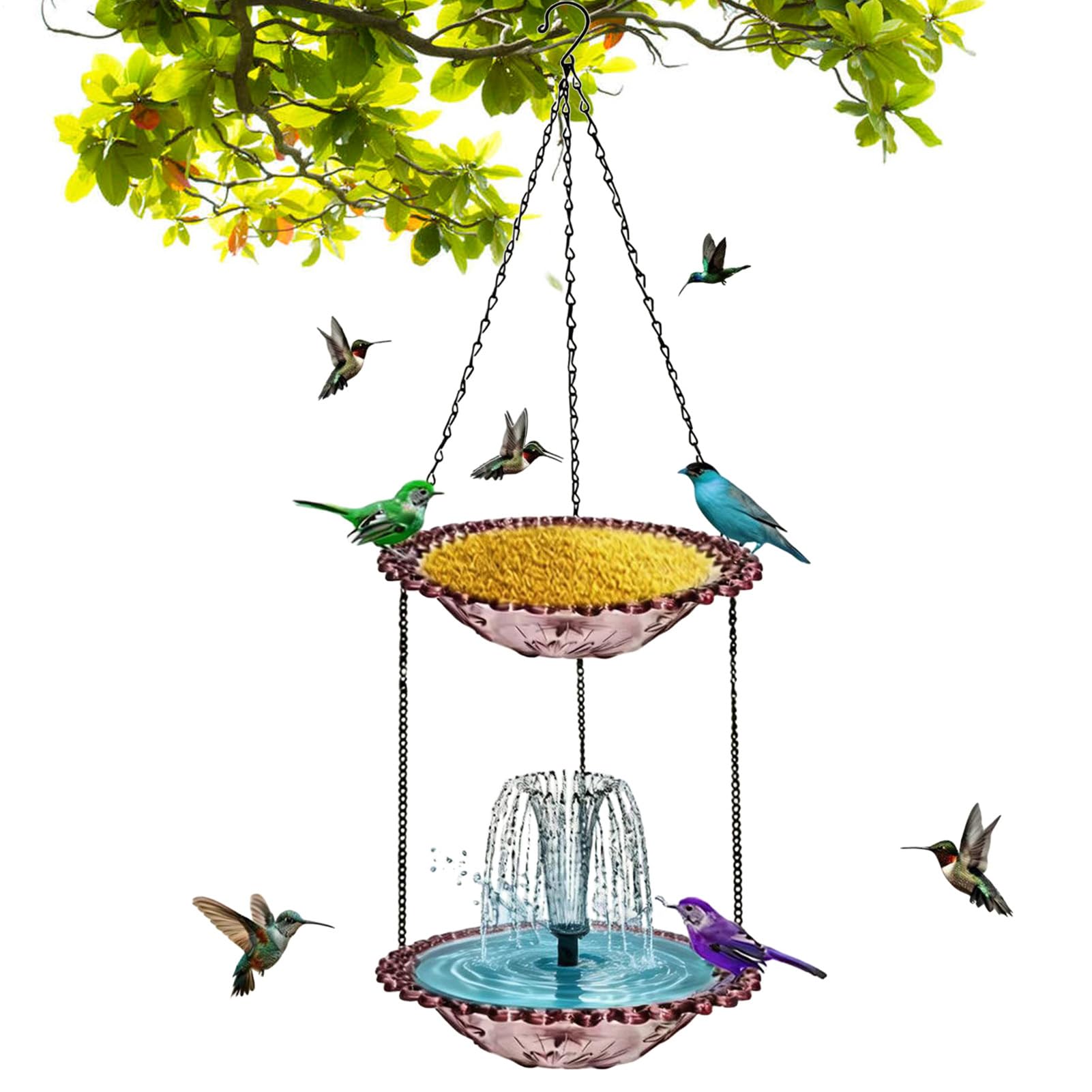 Fuente Solar para Pájaros con Bebedero Decoración de Cascada de Jardín con | Bebedero para aves solarizado para Jardín Patio Terraza Piscina Exterior Hogar Paisajismo