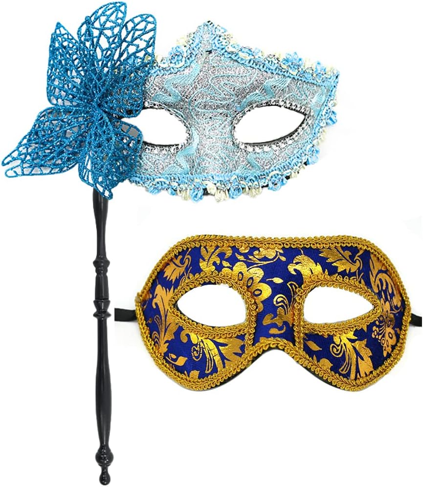 AZYOUNG Couples 2pcs a set Removable Foldable Stick on Masquerade Mask with Side Butterfly Mens Flat Half Face Cloth Mask