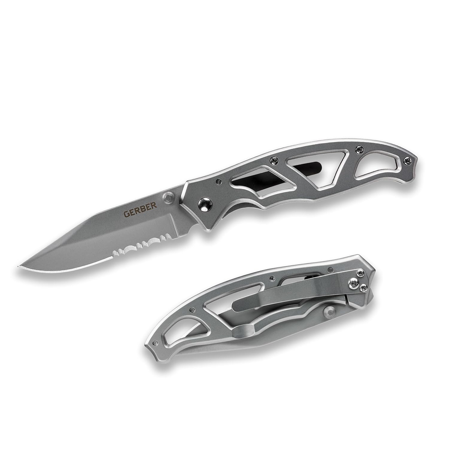 Gerber Gear Paraframe I EDC Folding Pocket Knife with Clip, 3" Serrated Edge with Safety Frame Lock, Stainless Steel