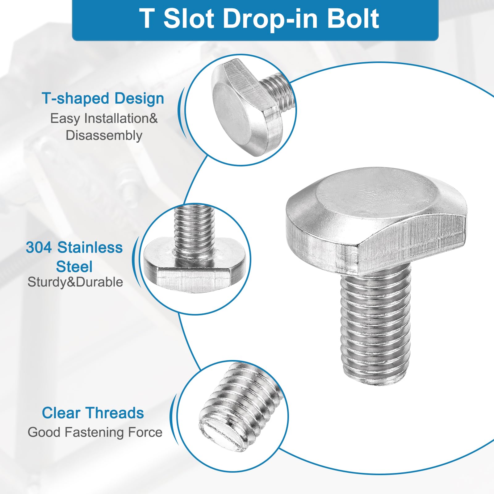 uxcell Boulon à fente en T, M12 x 25 mm, boulons en T en acier inoxydable 304 en forme de T, tête de marteau pour montage de rack en alliage d'aluminium