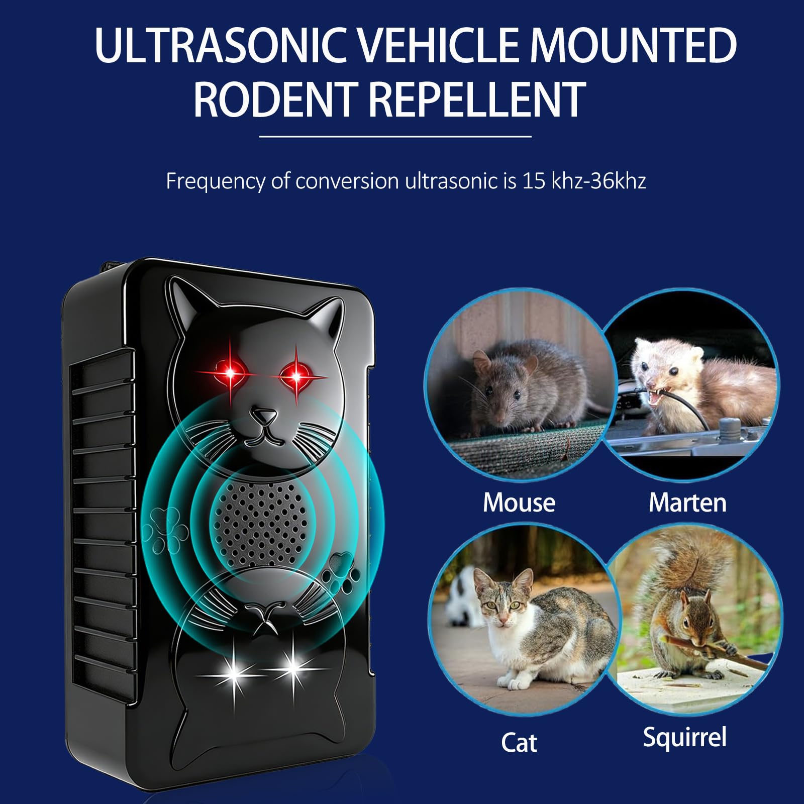 Marderschreck Auto Batteriebetrieben, Marderabwehr Ultraschall mit LED Blitzlichter Anti Gewöhnungseffekt, Marderschutz mit 12V Autobatteriekabel & USB Effektiver für Haus, Dachboden, Garten, KFZ