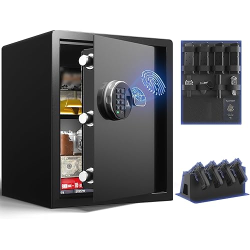 Biometric Gun Safe (1.71 cu. ft.) – Quick Access Multiple Handgun Storage with Fingerprint & Backlit Keypad, Secure Pistol Safe Box with Door Organizer & Gun Rack