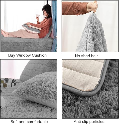 Miniatura 3 de Cojín de asiento para ventana de bahía, antideslizante para ventana de bahía, alfombrilla de felpa, moderna para ventana de alféizar de ventana +