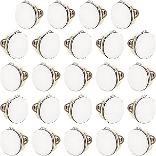 24 Pcs 4 Inch Adult Wedding Tambourines Drum Wooden Natural Handheld Drums Metal Jingles Drums Musical Instruments Percussion for Church Wedding Party Favor