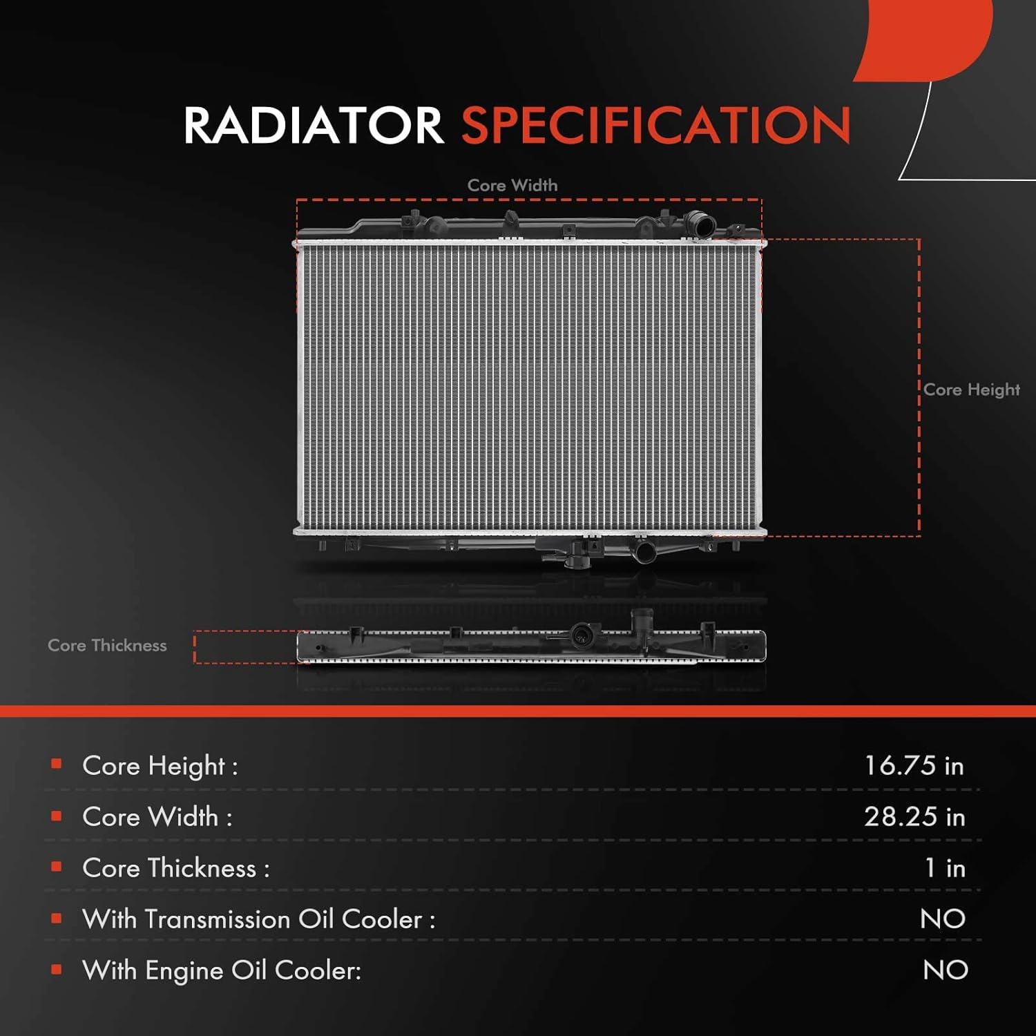 A-Premium Engine Coolant Radiator Compatible with Acura TL 2004-2006 V6 3.2L, Replace# 19010RDAA51, 19010RDAA52