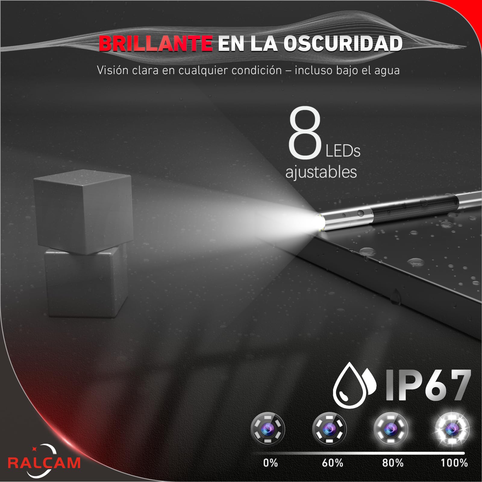 Ralcam Cámara endoscopio con luz, cámara endoscopio con Cabeza móvil de 210°, sonda de 5,5 mm, Pantalla HD de 5 Pulgadas, cámara de inspección IP67, Tubo de Manguera elástica de 1,5 m, cámara de Tubo