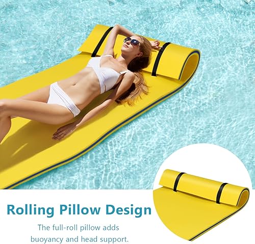 Miniatura 3 de GYMAX Alfombrilla de agua flotante, hamaca gruesa de espuma de natación con diseño de almohada rodante, colchón portátil de balsa de agua de 3 capas