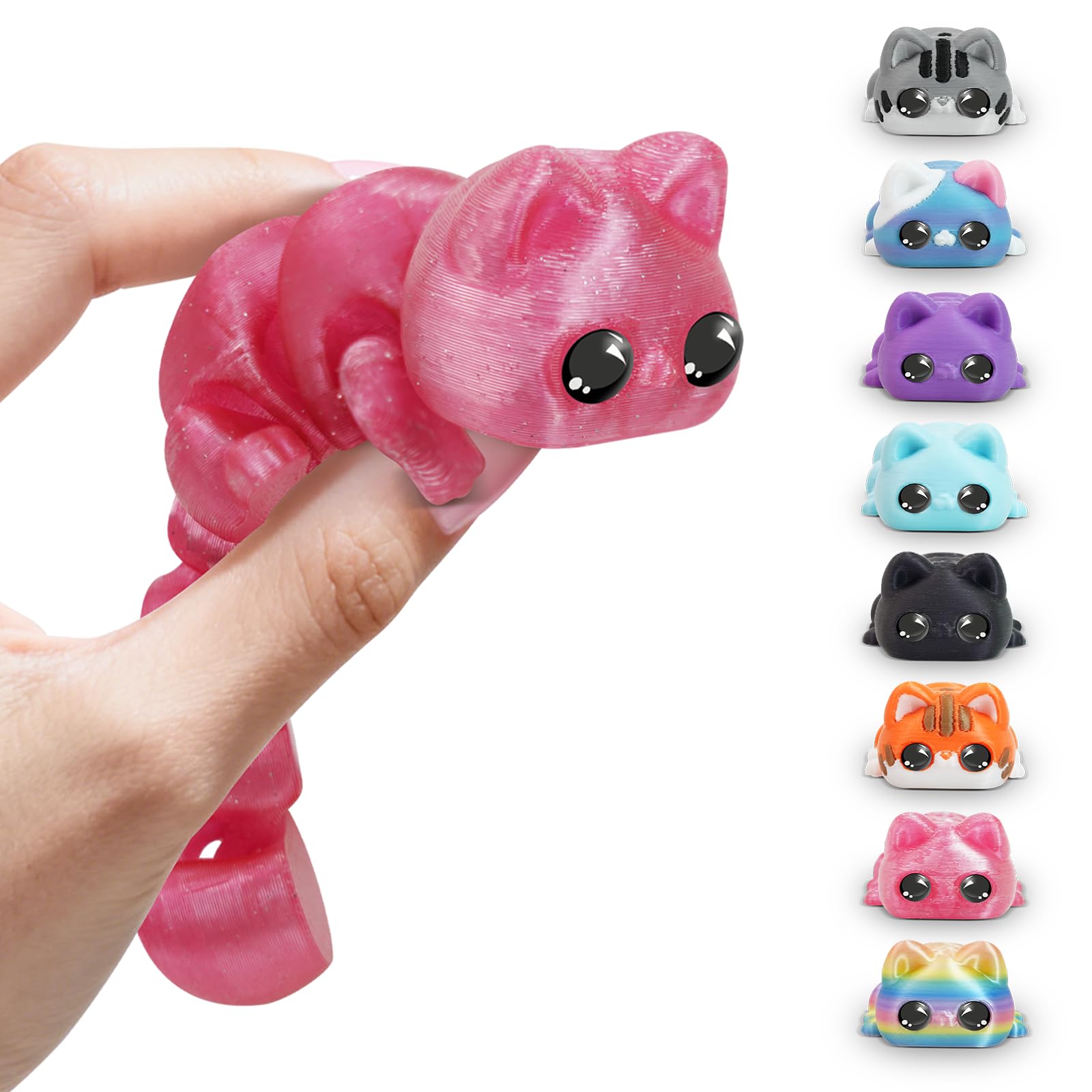 3D Printed Cat Fidget Toys, 3D Printed Animals, 6 Inches Fidget Animal Decor for Stress Relief (Flash Pink)