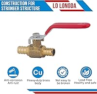 Vista 2 de Válvula PEX de 1/2 pulgada, válvula de bola de cierre de puerto completo de latón, mango de 1/4 de giro, válvula de agua PEX con certificación