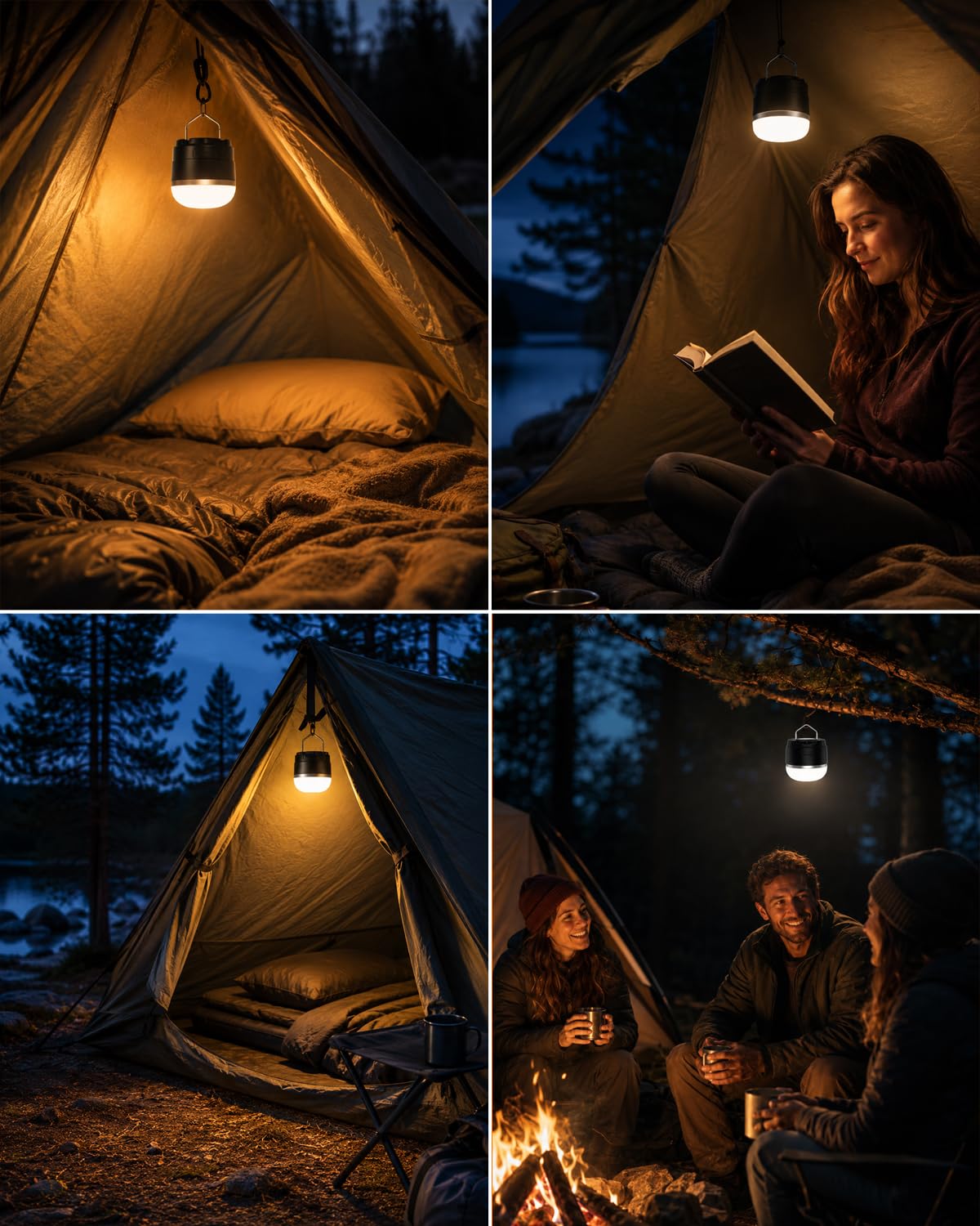 Linterna LED para camping, 8000 mAh, recargable, con 4 modos de luz, 6 luces ajustables de brillo, linterna colgante de emergencia impermeable para huracán, cortes de energía, hogar, senderismo