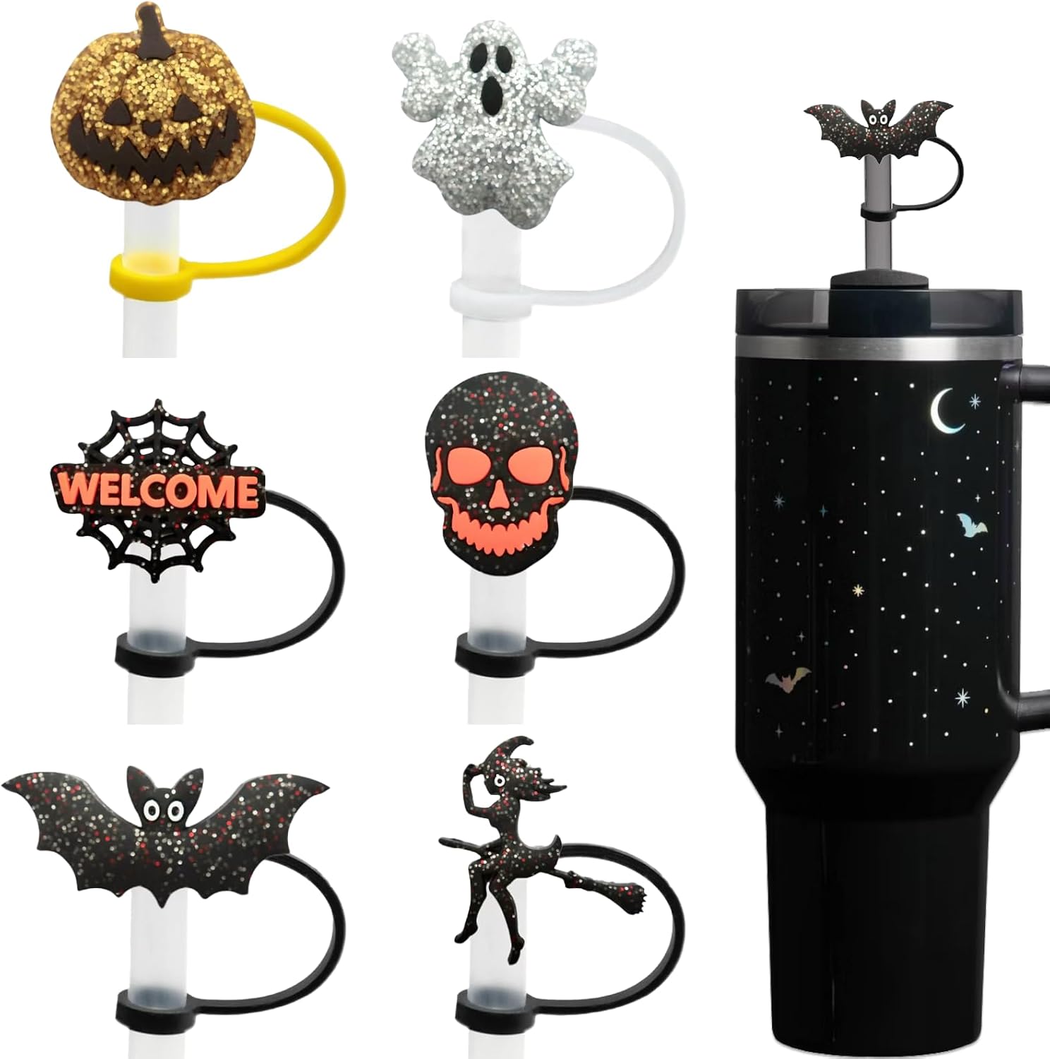 Vintage Halloween Straw Toppers Sparkly Stanley Cup Accessories
