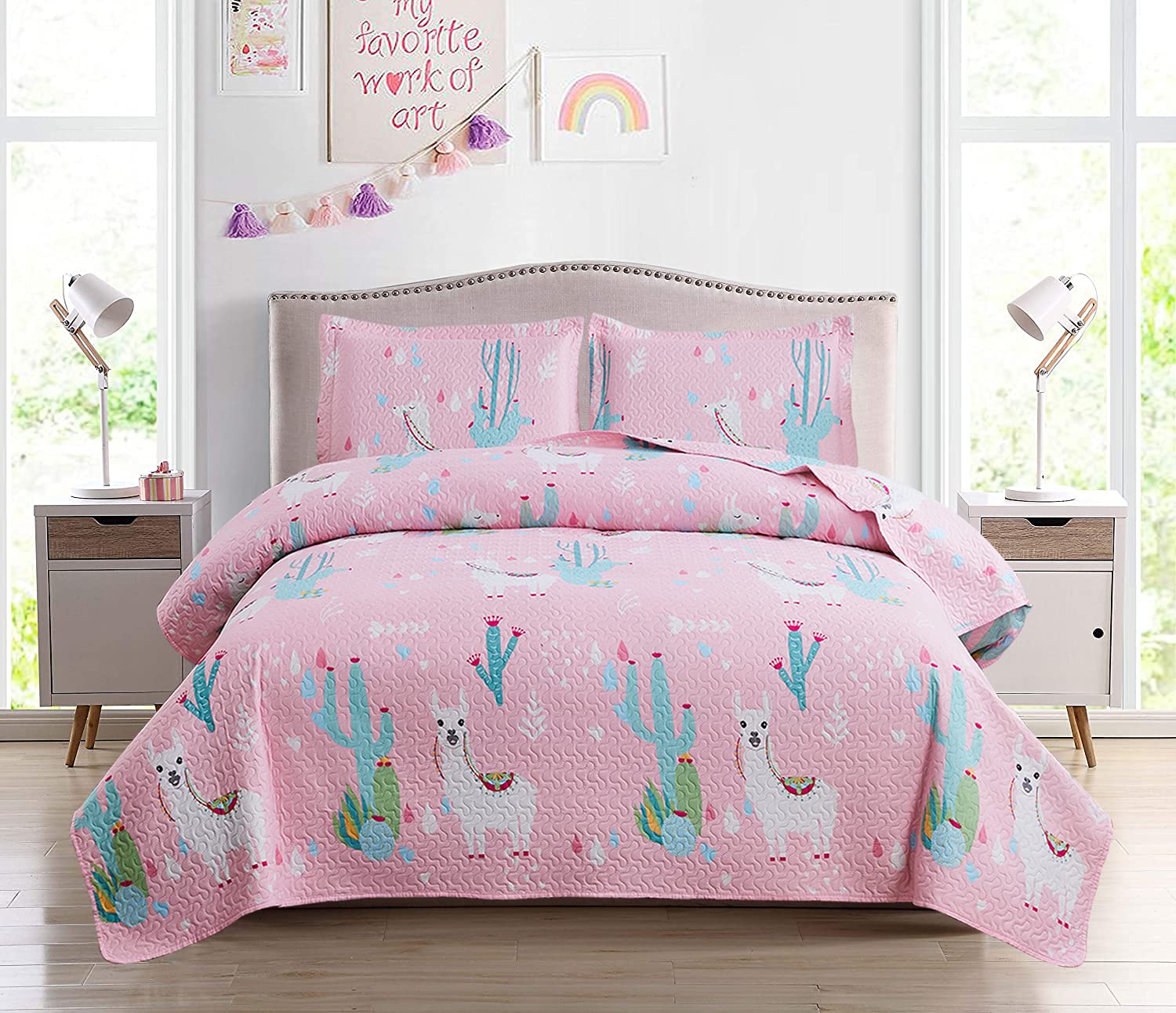 Buy 3Piece Kids Quilt Bedspreads Twin Size Pink, Girls Bedding Set