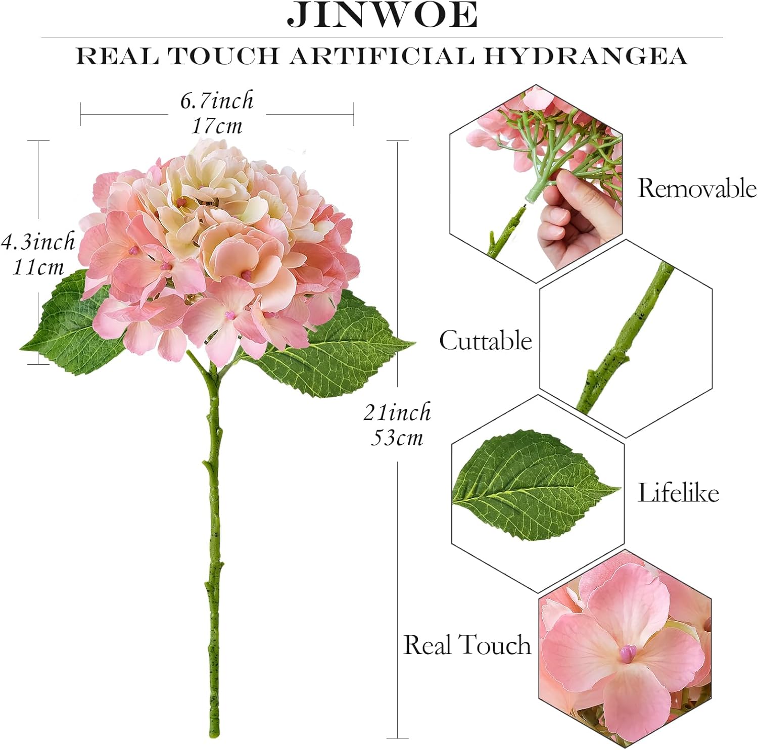 4PCS Lifelike Real Touch Artificial Hydrangeas, 21" Pink Hydrangea Artificial Flowers for Decoration, Faux Vintage Silk Fake Flowers for Bouquet Wedding Centerpieces Tables Party Outdoor Home - Image 6