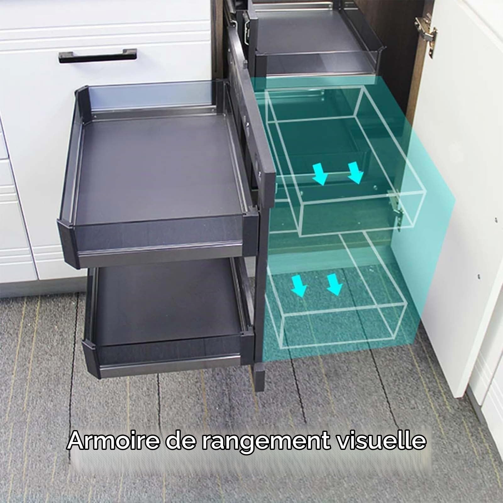 Tiroirs de rangement de cuisine à 2 niveaux, organisateur coulissant pour armoire d'angle aveugle, organisateur coulissant pour armoire de cuisine robuste à 4 étagères 900