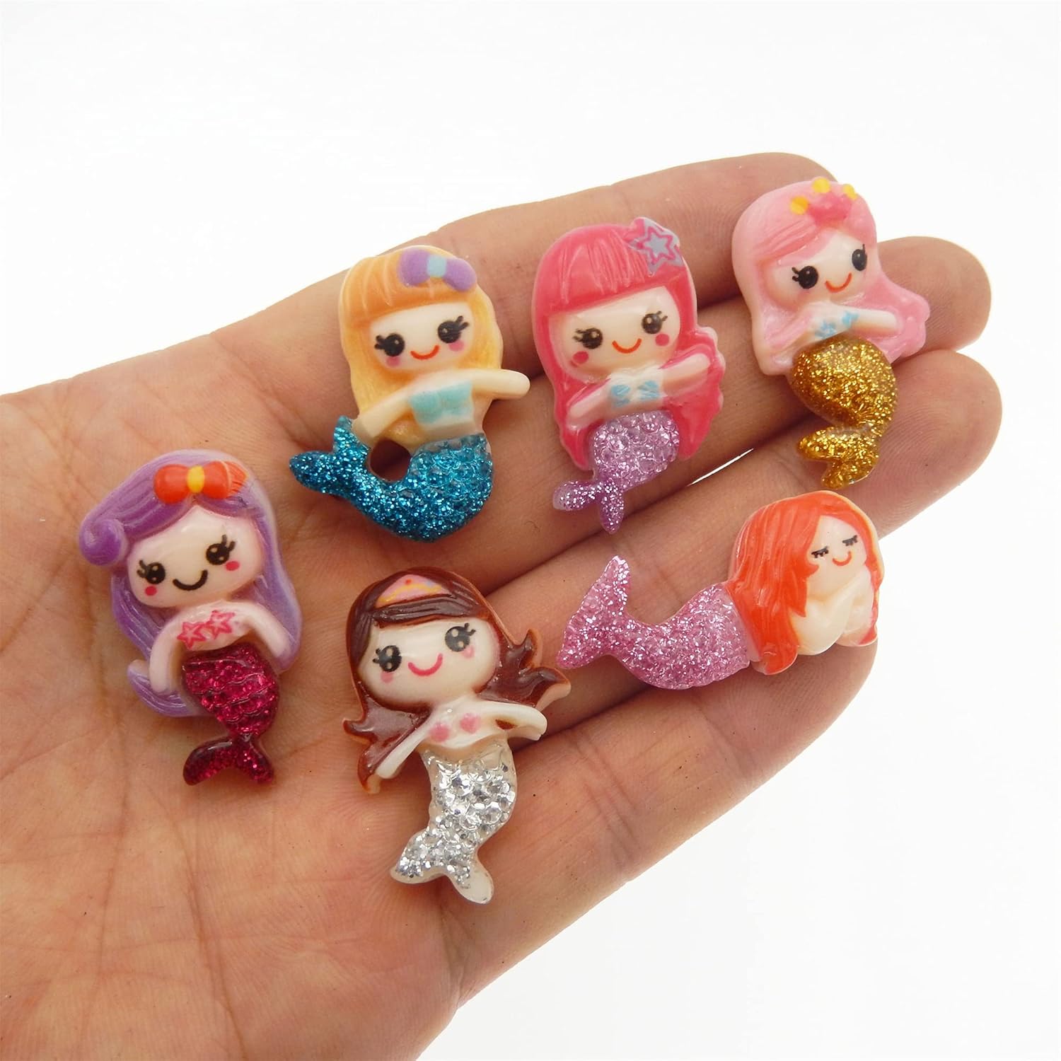 30 Mix Lot Cartoon Mermaid Resin Embellishments Flat Back Scrapbooking Art Projects Making Ornament Nautical Decorations DIY Crafting 2-3cm
