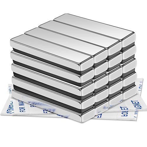 MIKEDE Imanes de neodimio de tierras raras, paquete de 20 barras de imanes fuertes y resistentes, potentes tiras magnéticas con respaldo adhesivo de