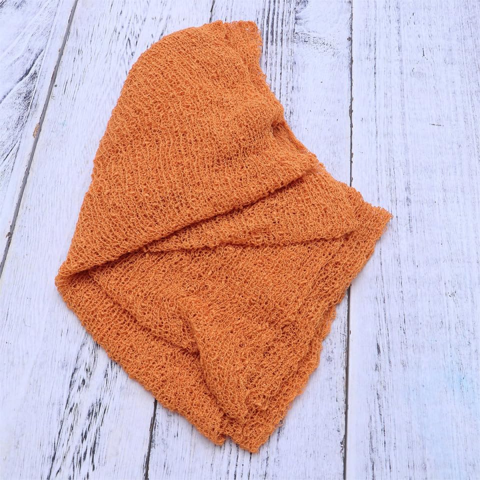 Image of NUOBESTY Newborn Baby Photography Stretch Wrap Orange Long Swaddle Blanket 59.05X15.74In Soft Open Weave for Photo Props and Nursery Decor