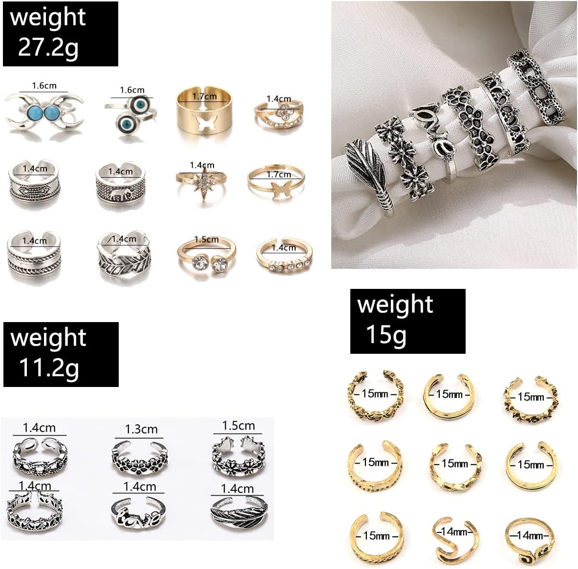 27 Pcs Open Toe Rings Set for Women Adjustable Vintage Retro Toe Ring Summer Beach Foot Jewelry Boho Knuckle Finger Tail Rings