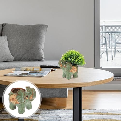Miniatura 4 de Veemoon Maceta de cerámica con elefante de escritorio para animales pequeños, lindo cuenco decorativo para plantas creativas de flores verdes para