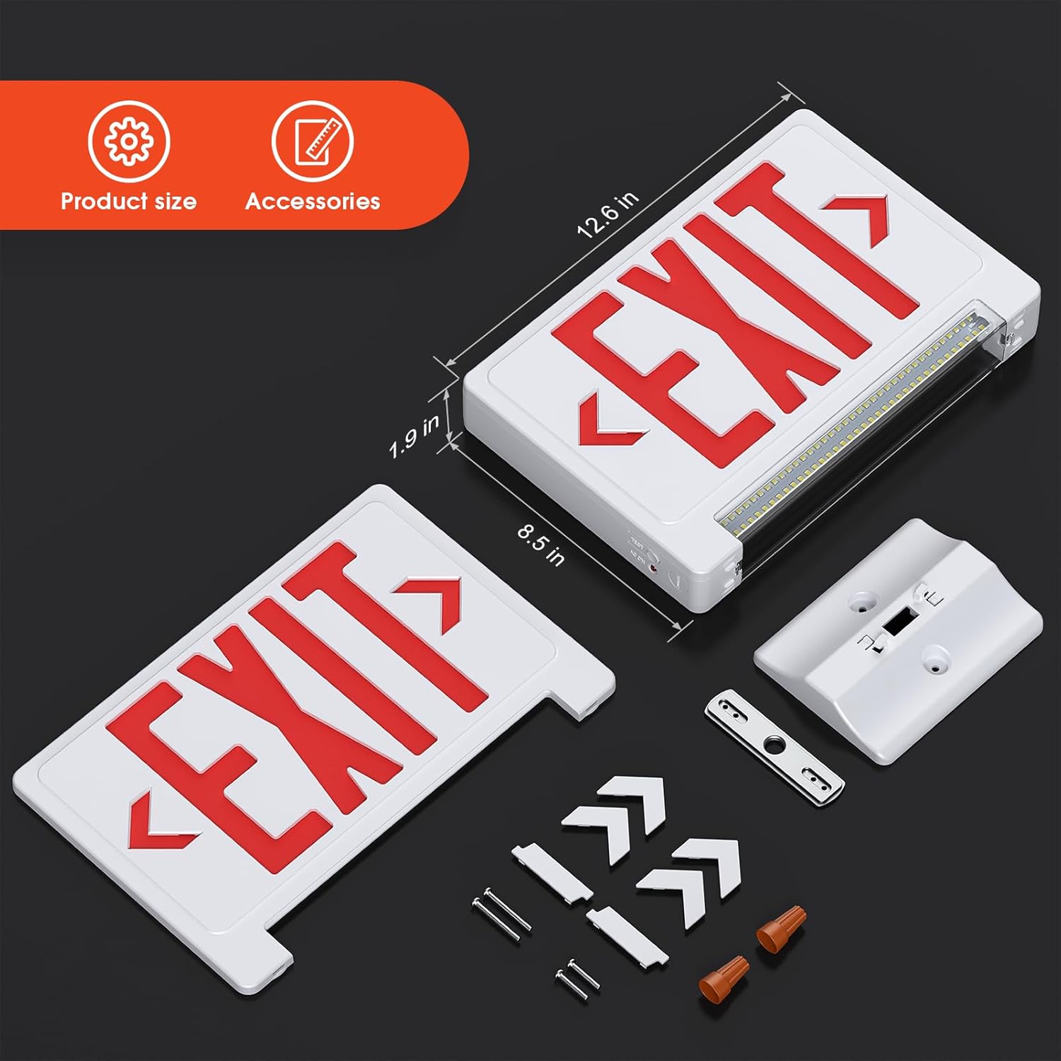 Exit Sign with Adjustable LED Pipe,Exit Signs with Emergency Lights Bar Combo, Compact Hardwired Exit Sign with Battery Backup,Red Led Emergency Exit Light for Business ,120V/277VAC,UL Listed,Top/Side/Wall Mount (1 Pack)