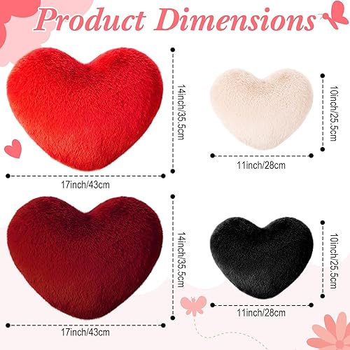 Miniatura 2 de Beeveer 4 almohadas de corazón esponjosas en forma de corazón de 17 x 14 pulgadas, 11 x 10 pulgadas, bonita almohada de piel sintética de conejo