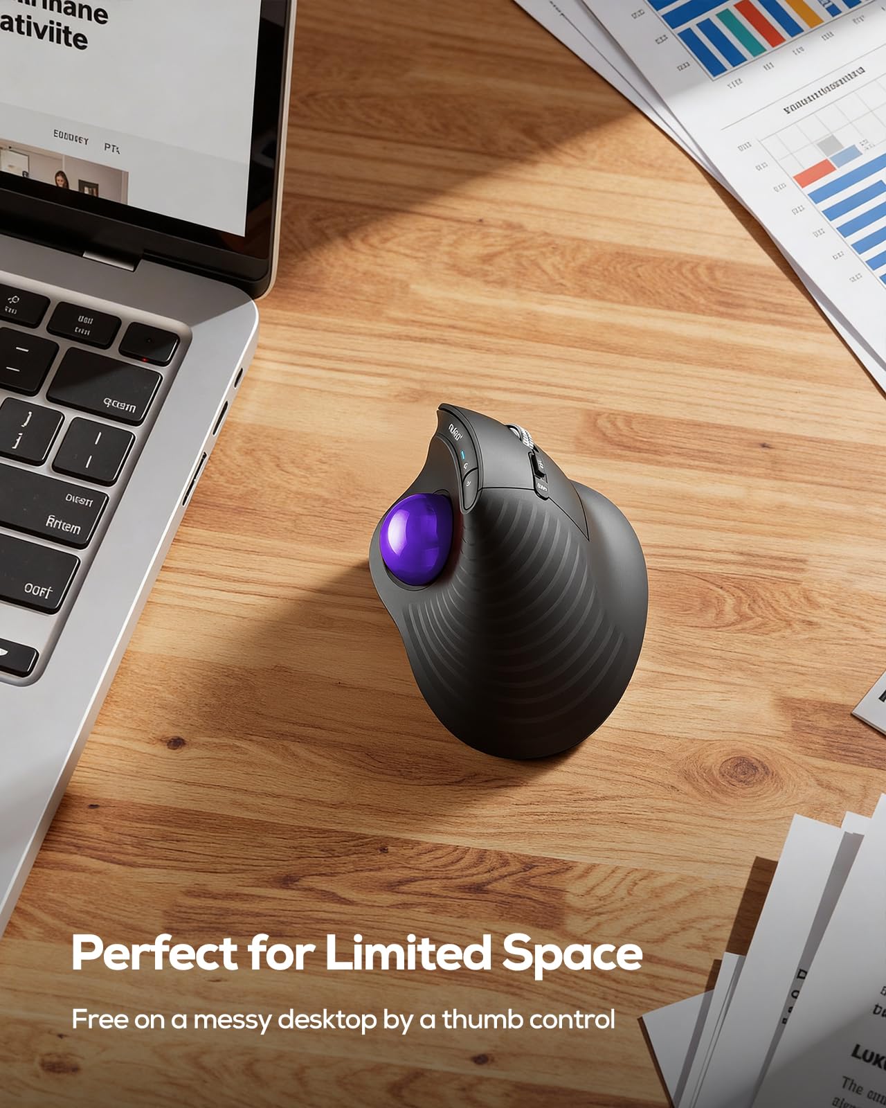 Nulea M514 Souris Trackball Verticale, Ergonomique sans Fil à Contrôle du Pouce, Cliques Silencieux, Connexion 3 Appareils (Bluetooth & USB), Rechargeable pour PC/Mac/Laptop/Tablet, Violet