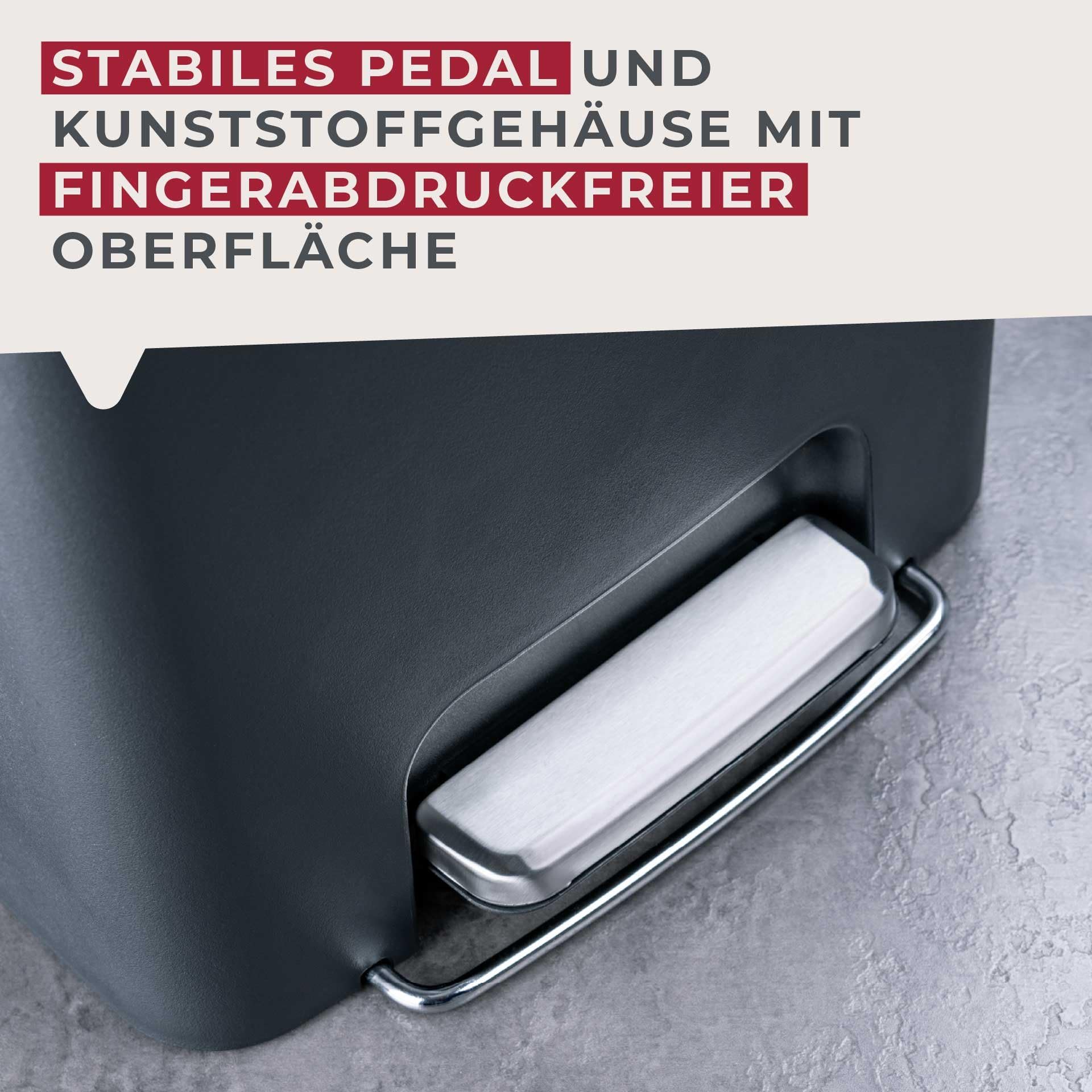 FACKELMANN SEATTLE Pedal-Abfallsammler 45L, Schwarz – Stilvoller Mülleimer mit Soft-Close System & robustem Pedal für Küche und Büro