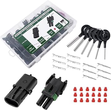 Kikerike 286Pcs 25 Kits Waterproof Automotive Electrical Connectors 2 Male&Female Pin 22-14AWG Wire Harness Spark Plug Connector Terminals Plug Kit Car