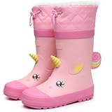 Kids Rain Boots for Girls and Boys with Fur Lining&comma; Waterproof Warm Winter Rubber Rain and Snow Boots-with Fun Printed & Colors for Toddlers and Kids