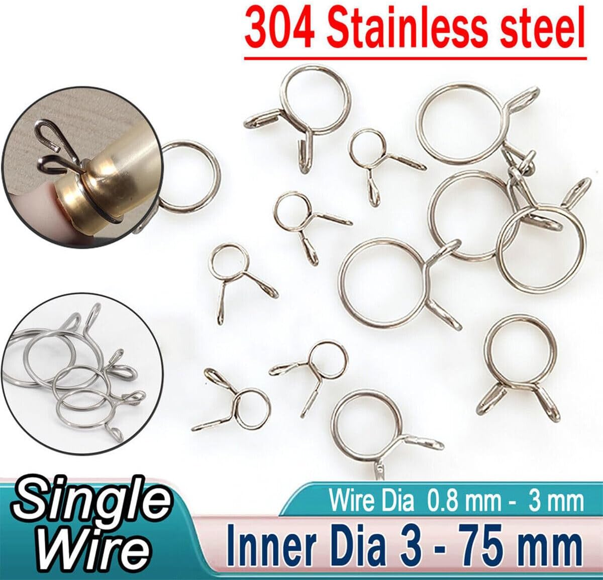 Single Wire Fuel Hose Spring Clips Silicone Pipe Clamps Air Band Vacuum Tube (200,75 x 3 mm)